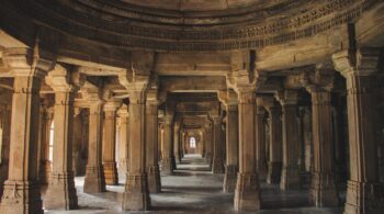 brown concrete columns